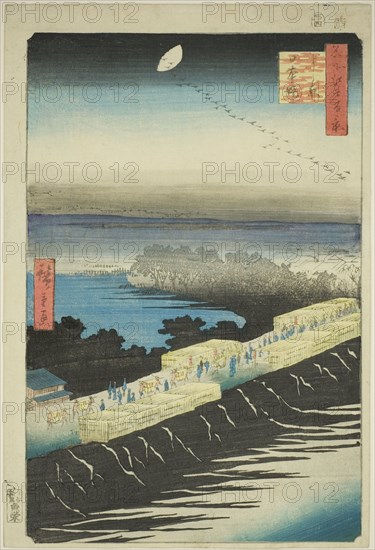 Nihon Embankment, Yoshiwara (Yoshiwara Nihonzutsumi), from the series "One Hundred..., 1857. Creator: Ando Hiroshige.