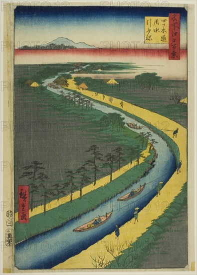 Towboats along the Yotsugidori Canal (Yotsugidori yosui hikifune), from the series "One..., 1857. Creator: Ando Hiroshige.