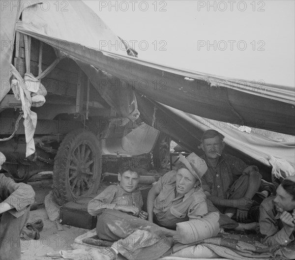 Oklahomans in potato pickers' camp near Shafter, California, 1937. Creator: Dorothea Lange.