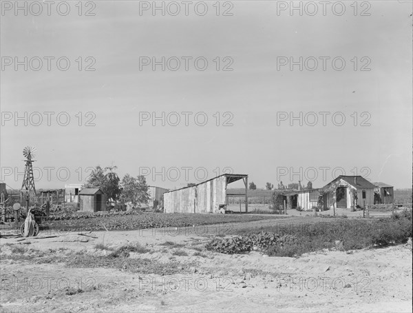 Family from Arkansas with large vegetable garden and small house, Tulare County, California, 1938. Creator: Dorothea Lange.