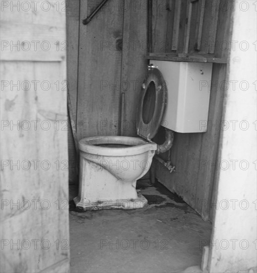 Toilet for ten cabins, men, women...in auto camp..., Greenfield, Salinas Valley, CA, 1939. Creator: Dorothea Lange.