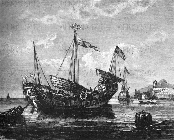 'View off Singapore - Chinese Junk Lying at Anchor', c1891. Creator: James Grant.