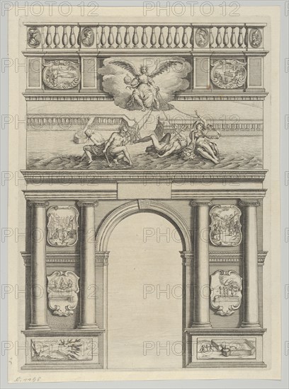 Triumphal arch, from 'Éloges et discours sur la triomphante réception du Roy en sa ville d..., 1629. Creator: Melchior Tavernier.