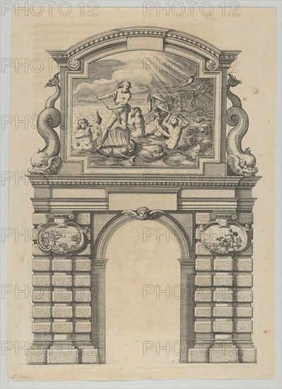 Triumphal arch, from 'Éloges et discours sur la triomphante réception du Roy en sa ville d..., 1629. Creator: Melchior Tavernier.