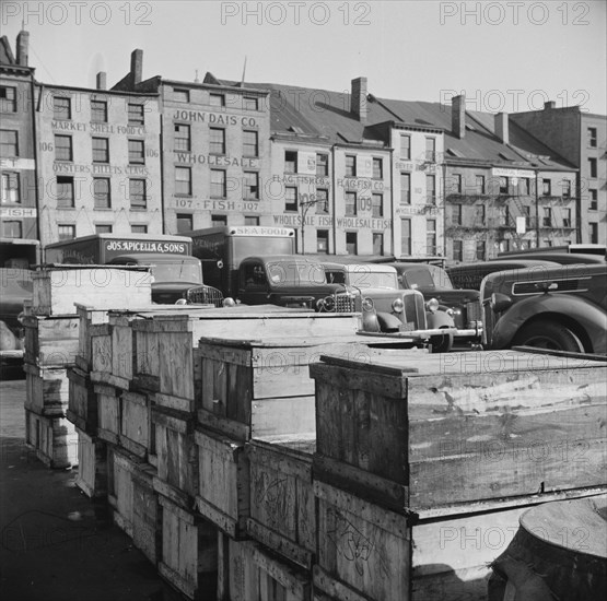 Boxes of fish caught off the New England coast waiting to be shipped to retail..., New York, 1943. Creator: Gordon Parks.