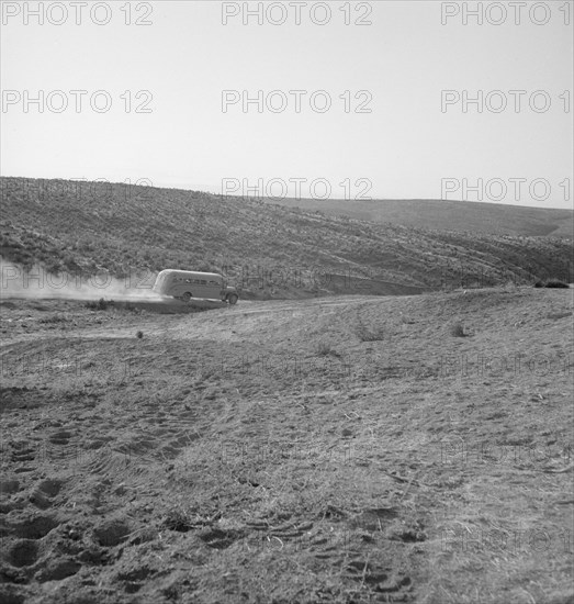 The school bus leaves the flat at eight thirty a.m. Malheur County, Oregon.