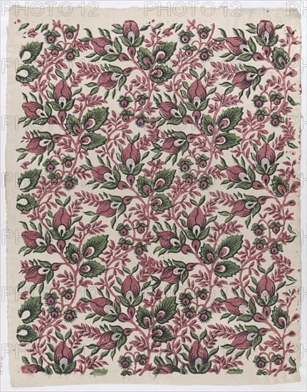 Sheet with overall floral and vine pattern, late 18th-mid-19th century.