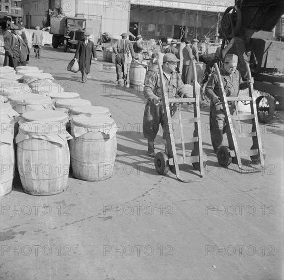 New York, New York. Dock scene, Fulton fish market.