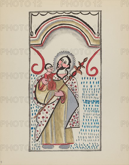 Plate 9: Saint Joseph & Child: From Portfolio "Spanish Colonial Designs of New Mexico", 1935/1942. Creator: Unknown.