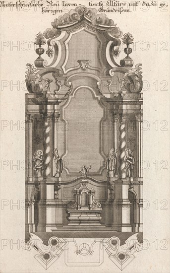 Design for a Monumental Altar, Plate i from 'Unterschiedliche Neu Inventier..., Printed ca. 1750-56. Creator: Johann Michael Leüchte.