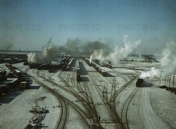 General view of one of the classification yards of the C & NW RR, Chicago, Ill., 1942. Creator: Jack Delano.