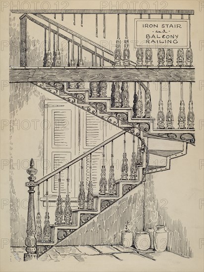 Iron Work on Stairway, c. 1936.