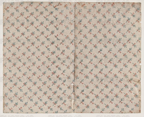 Sheet with dot grid pattern with bouquets, 19th century.