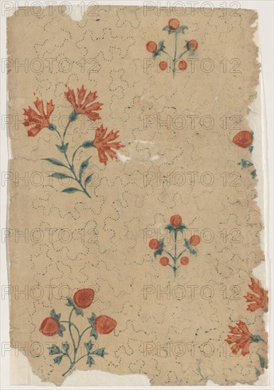 Sheet with overall dot pattern with bouquets, 19th century.