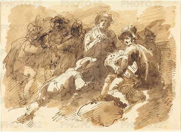 A Convivial Gathering with a Man Playing a Hurdy-Gurdy.