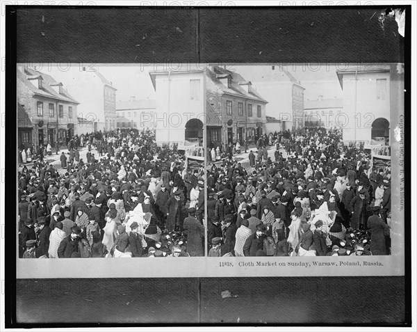 Cloth Market on Sunday, Warsaw, Poland, Russia, between 1910 and 1920.