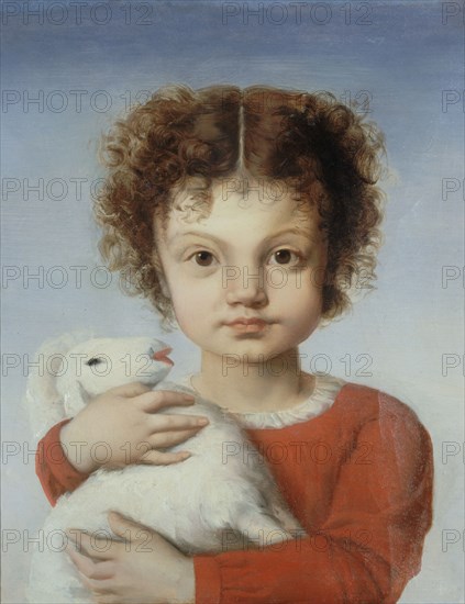 Portrait of Lina Calamatta as a child, with a lamb in her arms, 1848.