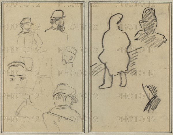 Five Studies of Soldiers and a Woman's Face; Two Figures [recto], 1884-1888.