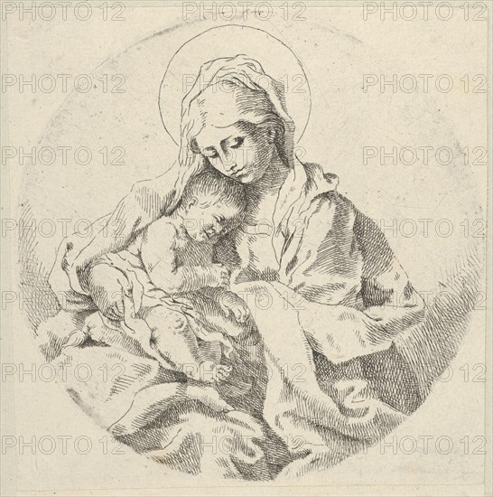 The Virgin holding the infant Christ, a circular composition, after Reni, ca. 1600-1640.