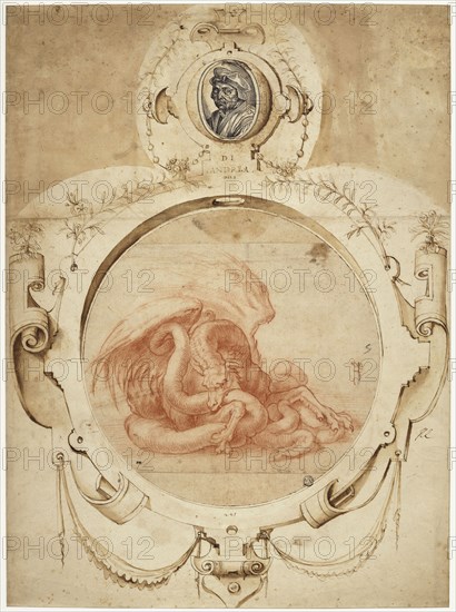 Dragon devouring a snake. With a Portrait of Andrea del Sarto, First quarter of 16th cen. Creator: Andrea del Sarto (1486-1531).