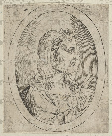 Christ seen in profile facing right, making the sign of blessing with his right hand, 1600-1640. Creator: Anon.