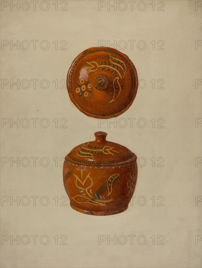 Pa. German Jar with Cover, c. 1937.