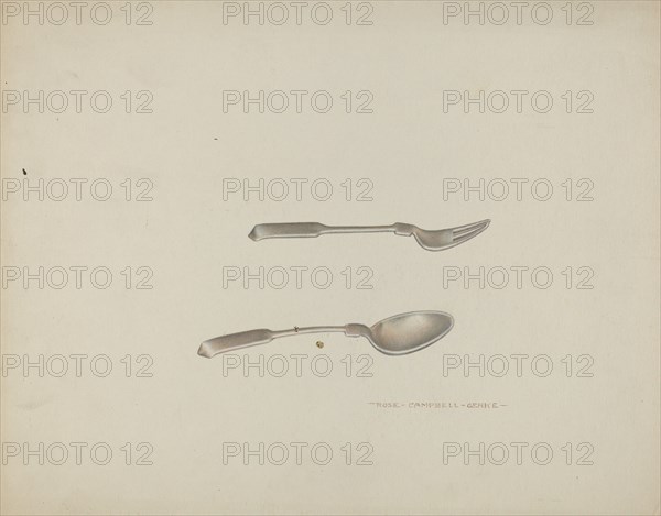 Silver Baby Spoon and Fork, c. 1939.