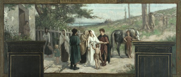 Esquisse pour la mairie du 15e arrondissement : La femme doit suivre son époux, c.1883 - 1884. Creator: Franois Alfred Delobbe.