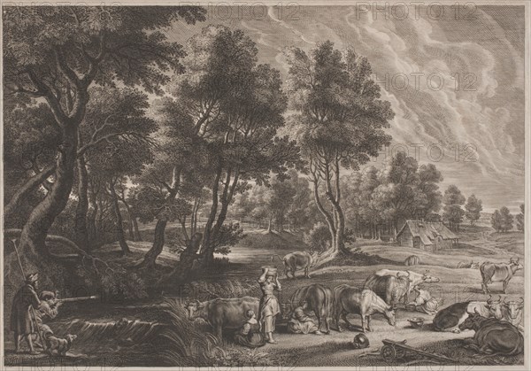 Farm Landscape with Hunters and Milkmaids.