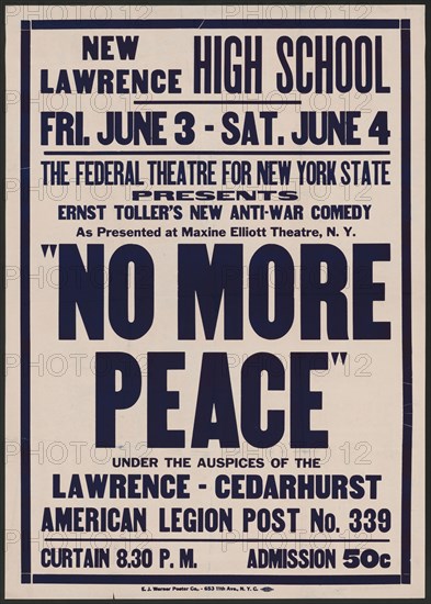 No More Peace, Lawrence, NY, 1938. Creator: Unknown.