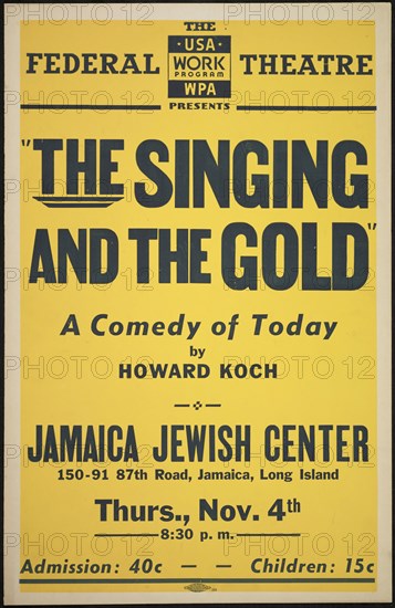 The Singing and the Gold, New York, 1937. Creator: Unknown.