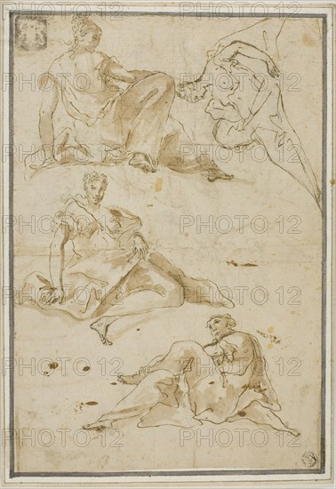 Sketches of Four Draped Female Figures (for Pendentives), n.d.