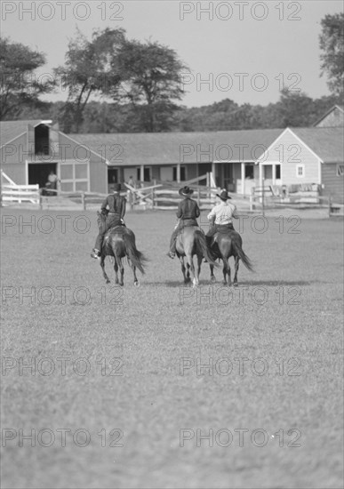 Horse show or show jumping event, between 1911 and 1942. Creator: Arnold Genthe.