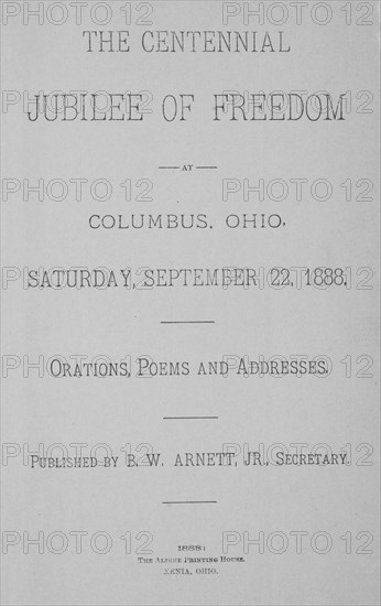 The Centennial Jubilee of Freedom at Columbus, Ohio, title page, 1888. Creator: Unknown.