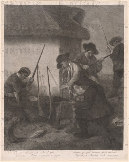 De Servi Cacciator... (Servants Preparing the Guns for the Hunt), 1763. Creator: Marco Alvise Pitteri.