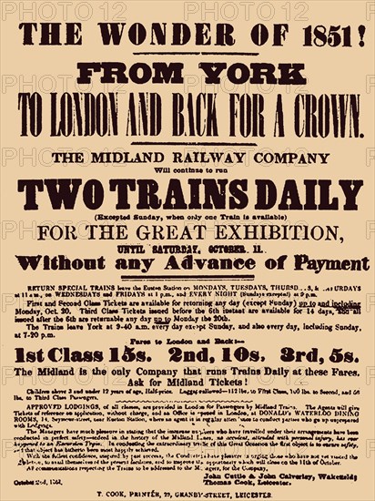 Poster by Midland Railway Company for the Great Exhibition of 1851 at Hyde Park, 1851. Creator: Anonymous.