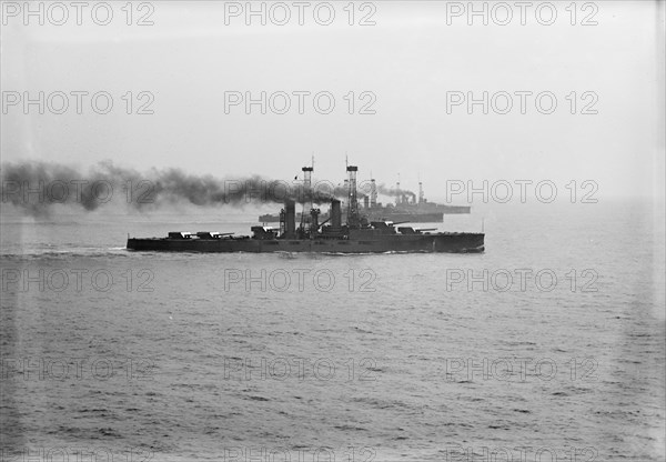 U.S.S. Delaware with U.S.S. Kansas And Arkansas, 1913. Creator: Harris & Ewing.