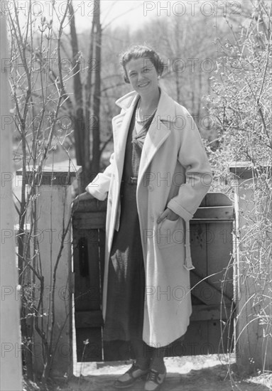 Mrs. Mary Benson standing outdoors, 1933. Creator: Arnold Genthe.