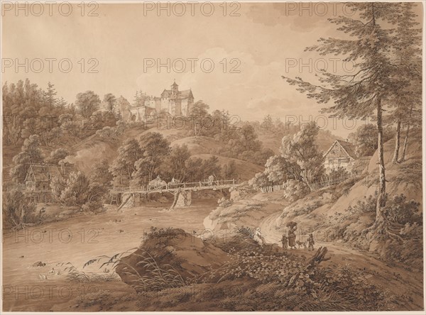 Rauenstein Castle Seen from the River's Edge, c. 1800. Creator: Adrian Zingg.