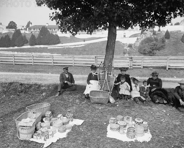 Indian basket market, Mackinac, An, c1905. Creator: Unknown.