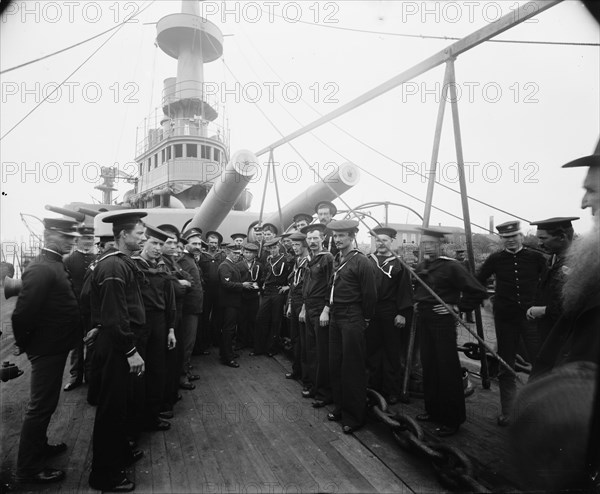 U.S.S. Oregon, distributing mail, between 1896 and 1901. Creator: Unknown.