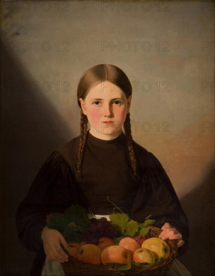 A Girl with a Basket of Fruits, 1834-1835. Creator: Jorgen Pedersen Roed.