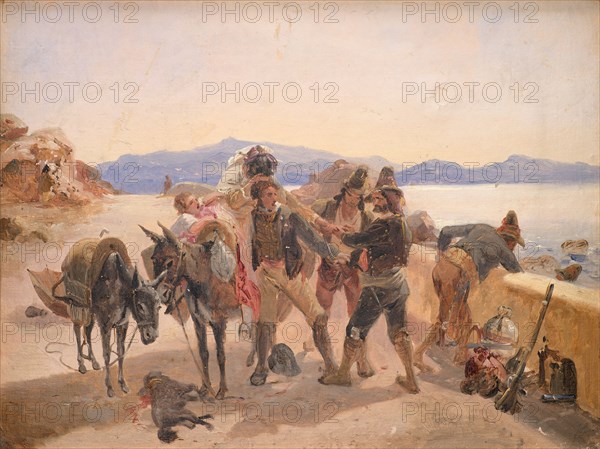 Robbers Attacking Travellers, 1836. Creator: Johann Baptist Kirner.