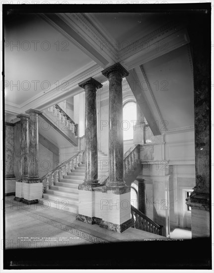 South stairway, first floor, Wayne County Building, Detroit, (1902?). Creator: Unknown.