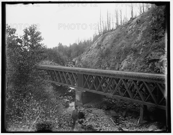 Montreal River, bridge at rock cut, Wisconsin, between 1880 and 1899. Creator: Unknown.