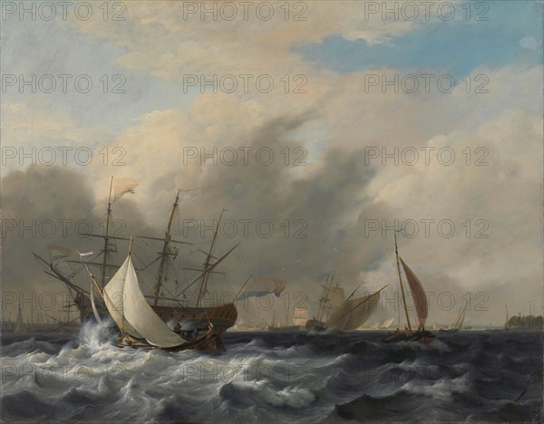 The Navy's Man-of-War 'Amsterdam'off the Westerlaag on Y at Amsterdam, 1807. Creator: Nicolaus Baur.