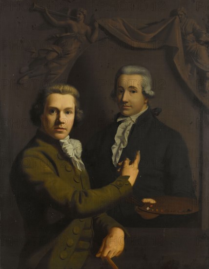 Self Portrait, Pointing at a Portrait of the Artist's deceased Colleague Dirk Jacobsz..., 1791-1795. Creator: Willem Bartel van der Kooi.