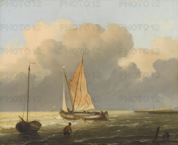 Seas off the Coast, with Spritsail Barge, 1697. Creator: Ludolf Bakhuizen.