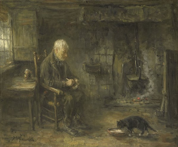 Interior of a Peasant Hut, c.1882. Creator: Jozef Israels.