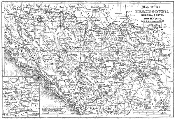 Map of the Herzegovina, Bosnia, Servia and Montenegro, 1876. Creator: Unknown.